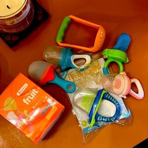 Baby Fruit Feeder, Smasher, and Assorted Teether Pops